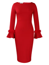 Fashion Solid Color Sheath Bell Sleeve OL African Dress