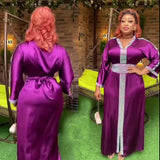 African Ethnic Style Women's Clothing Dress Rayon Hot Rhinestone V-neck With Belt