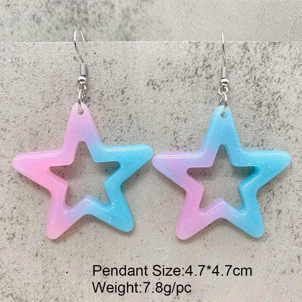 European And American Bright Hollow Color Five-pointed Star Acrylic Earrings