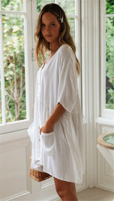 Beach Bikini Blouse Loose Button Vacation Skirt