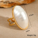 European And American Ins Niche Oval Egg-shaped Pearl Ring Titanium Steel Ring