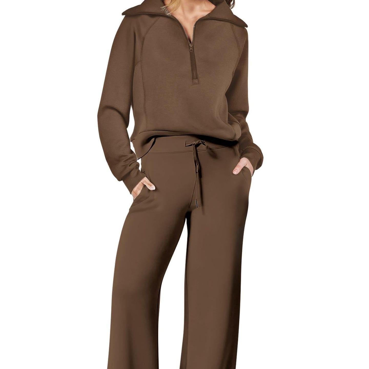Women's Zip-Up Hooded Sweatshirt Set -Casual Daily Wear, Raglan Sleeves & Thumb Holes, PerfectFall Long Sleeve Hoodie