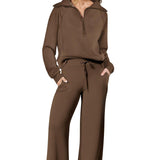 Women's Zip-Up Hooded Sweatshirt Set -Casual Daily Wear, Raglan Sleeves & Thumb Holes, PerfectFall Long Sleeve Hoodie