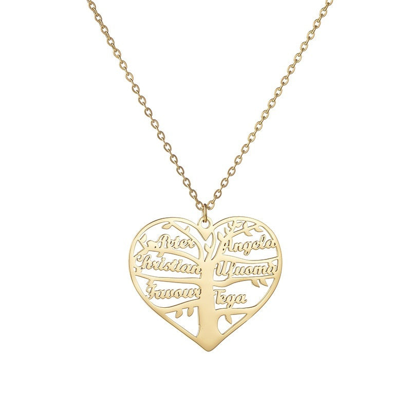 Women's Necklace Name Custom Hollow Heart English Letter Lucky Tree Titanium Steel Pendant Ornaments