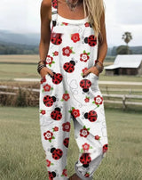 Female Digital 3D Printing Button Casual Suspender Trousers