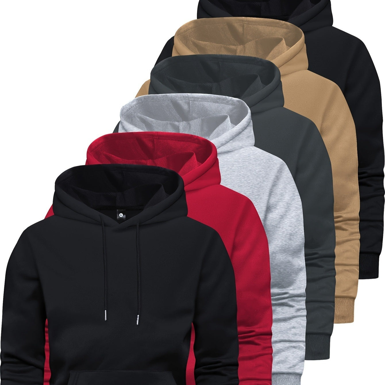 6-Piece Men's Long-sleeved Solid Color Hooded Sweatshirt