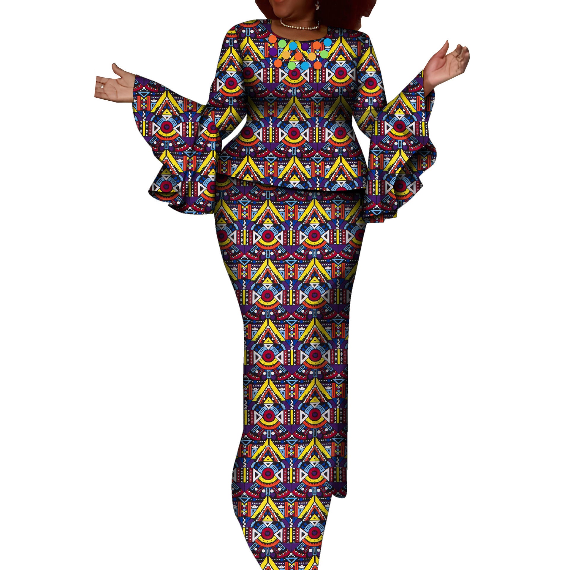 African Ethnic Women's Cerecloth Long Dress Suit