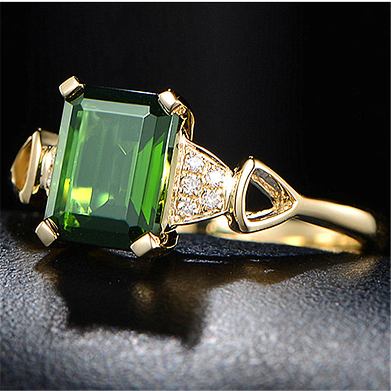 Gold Plated Emerald Square Diamond Ring