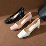 Classic Style High Heel Patent Leather Square Toe Light Luxury French Shoes