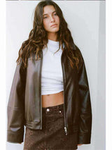 Women's Loose Lapels Leather Coat