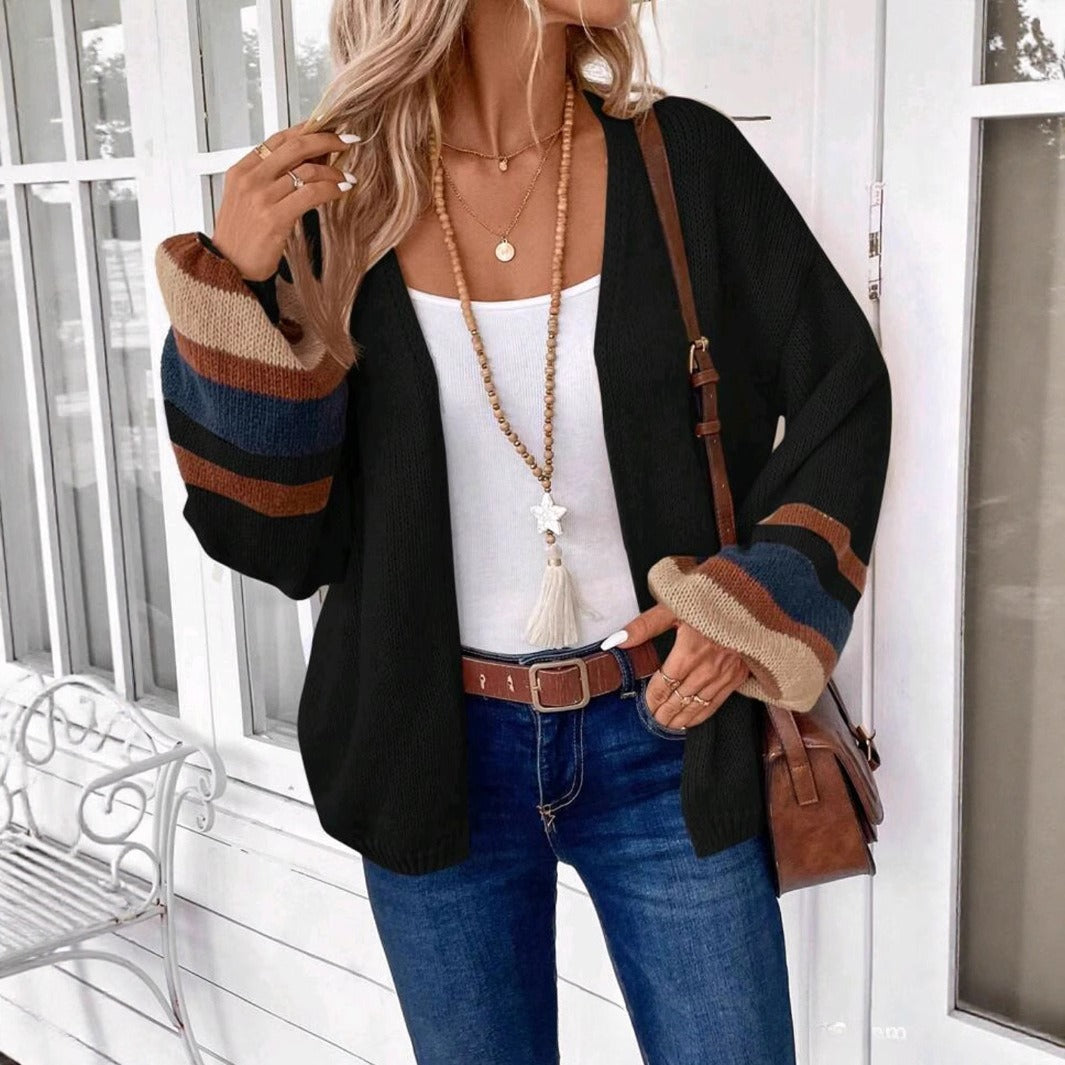 Patchwork Loose Sweater Cardigan Knit Casual Coat