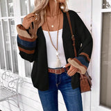 Patchwork Loose Sweater Cardigan Knit Casual Coat