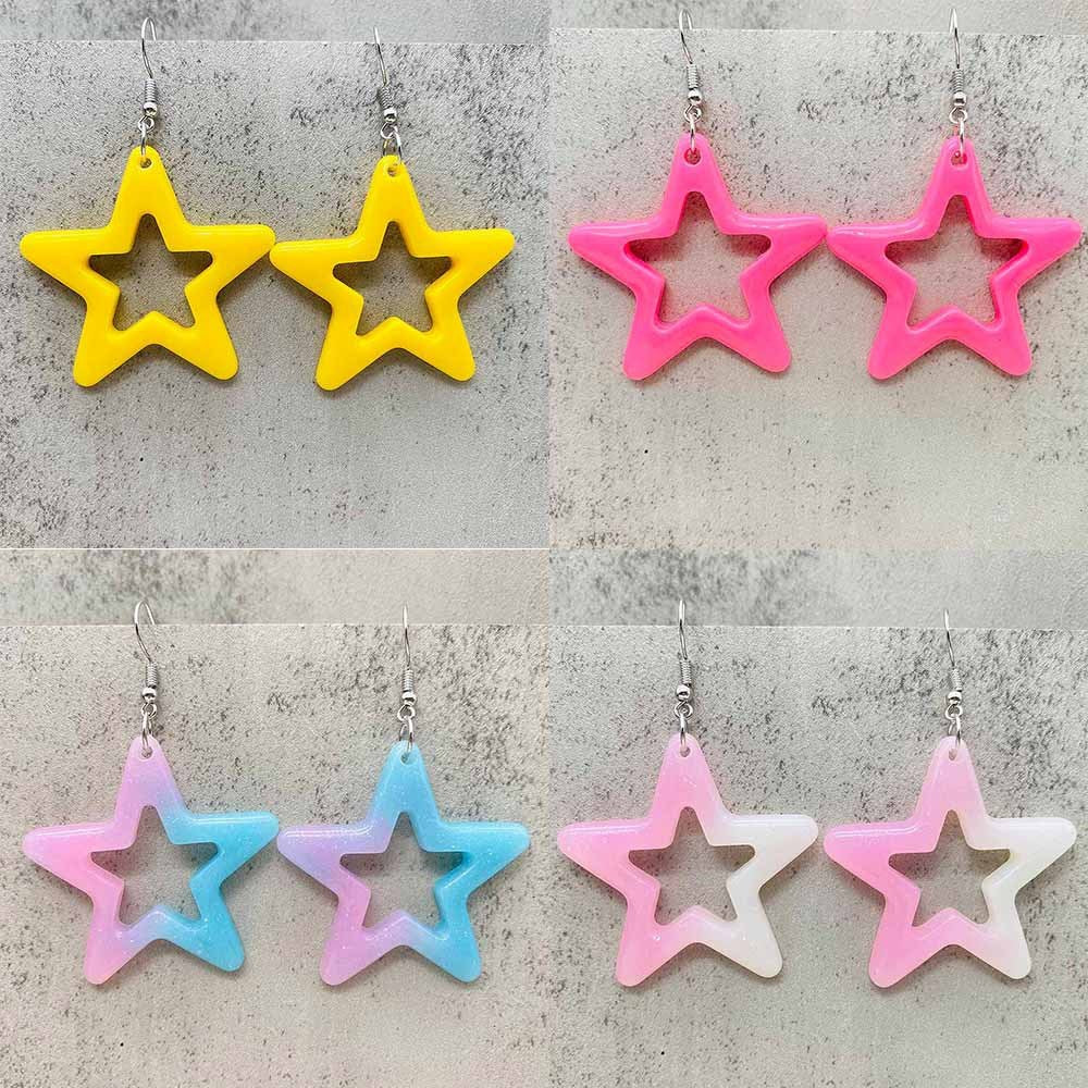 European And American Bright Hollow Color Five-pointed Star Acrylic Earrings