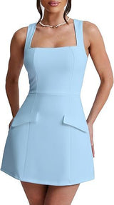 Women's Sexy Skinny Sleeveless Square Collar Mini Dress