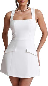 Women's Sexy Skinny Sleeveless Square Collar Mini Dress