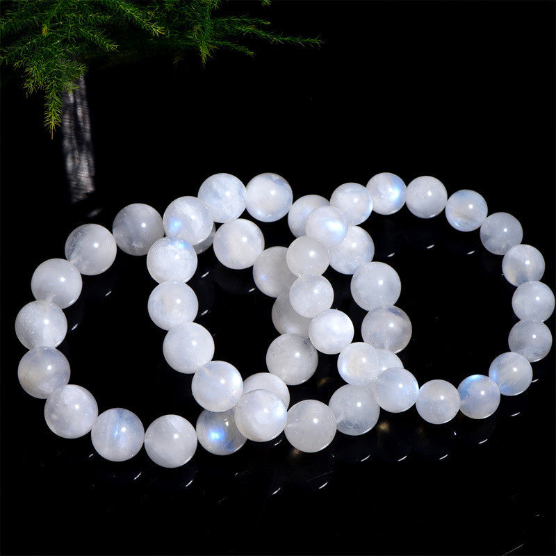 Natural Blue Moonlight Round Bead Bracelet In White