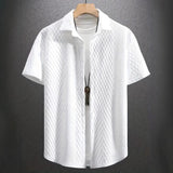 Men's Solid Color Short Sleeve Knitted Shirt With Over-turned Collar