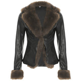 American Street Loose Fur Collar Leather Coat