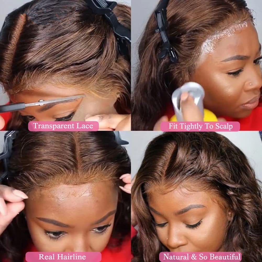 Reddish Brown 4x4 Lace Closure Human Hair Wig, Body Wave Wig, 150 Density