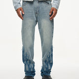 Flame Patch Flared Jeans For Men
