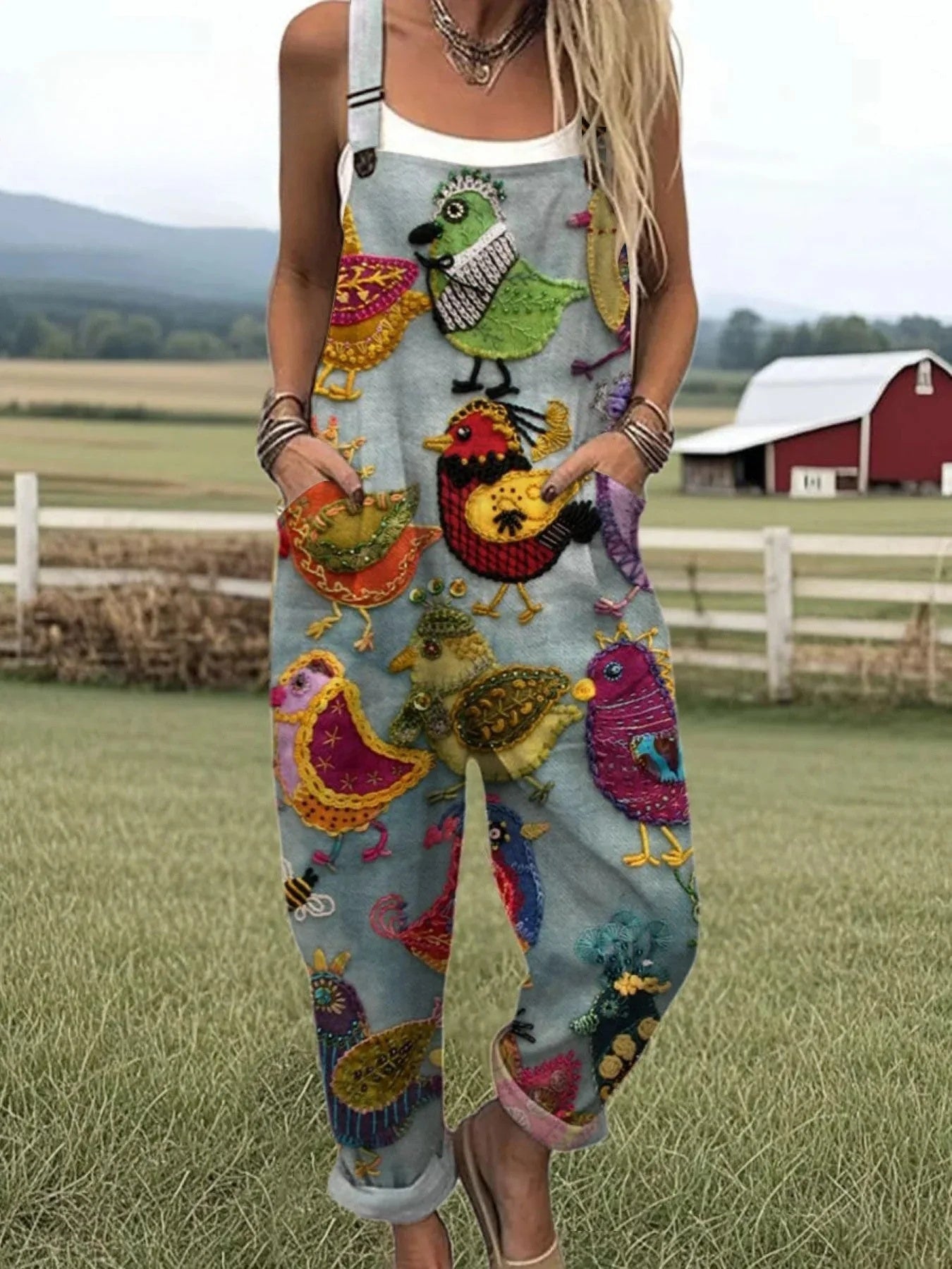 Digital 3D Printed Button Strap Women's Casual Pants