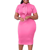 Fashion Short Sleeve Tied Slim Fit Business Temperament Ol African Dress