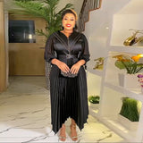 European And American Pleated Skirt Temperament Commute African Women's Wear Plus Size Fat Dress Belt