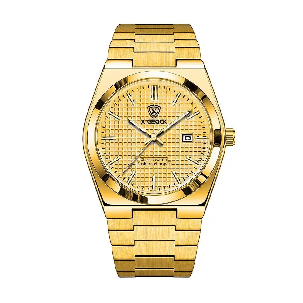 Men's Watch Quartz Simple Fashion Wrist Watch Steel Belt Waterproof Calendar Genuine Goods
