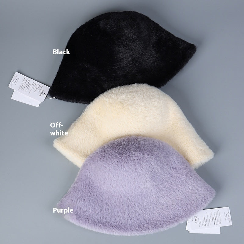 Imitation Mink Bucket Hat Women's Winter Warm And Small Face