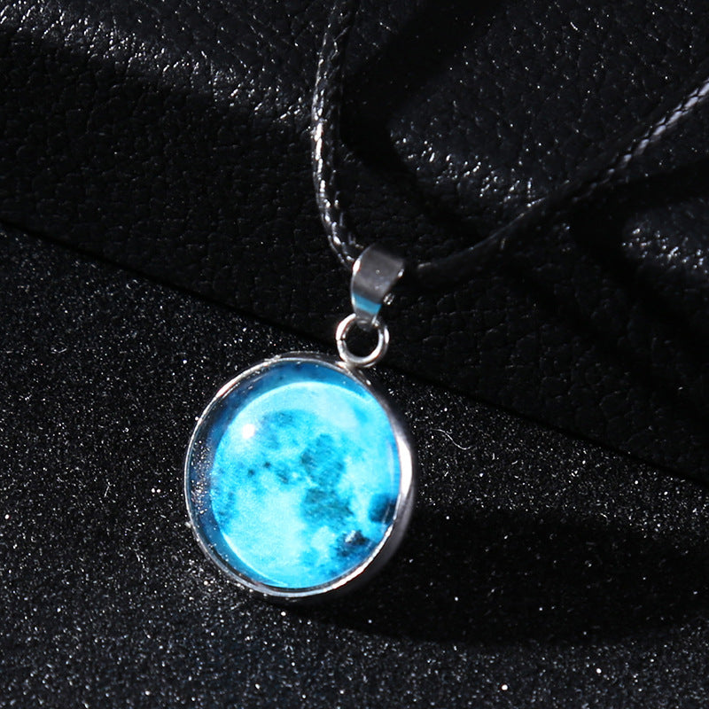 Time Stone Christmas Moon Night Sky Luminous Alloy Pendant Necklace