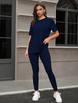 Three Piece Set, Round Neck Short Sleeved Top And Shorts And Pants Set, Sports And Casual Clothing