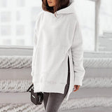 Women's Solid Round Neck Loose Pocket Plush Hoodie