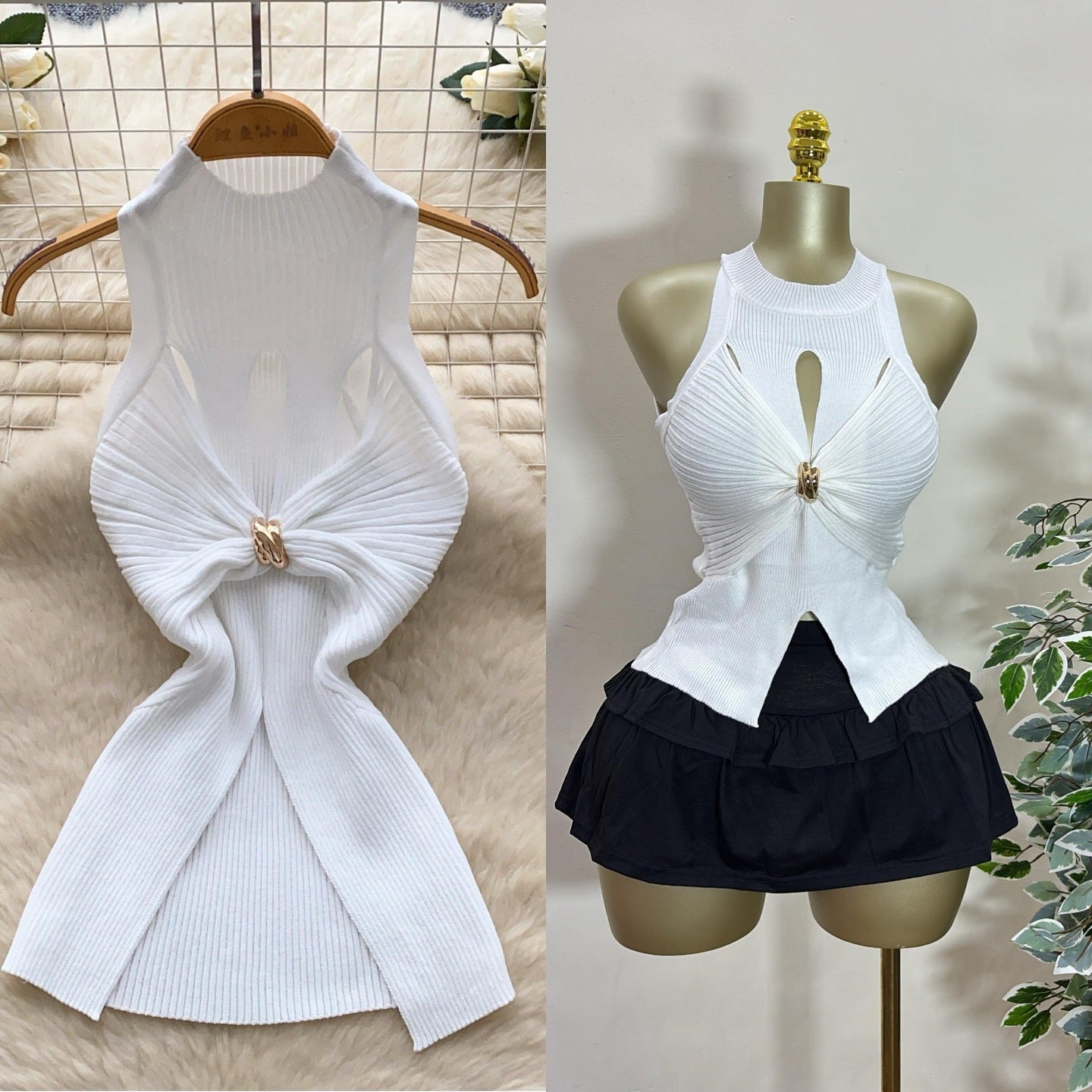 Sleeveless Knitted Vest Metal Twisted Hot Girl Top