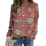 Casual Fashion Loose Ethnic Style Retro Long Sleeve Crew Neck Pullover Sweatshirt