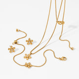 New Stainless Steel Flower Bracelet Necklace And Earring Suit Simple Fashion