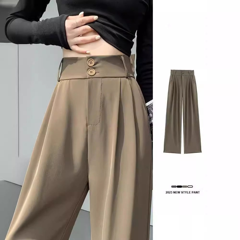 High Waist Slimming Draping Effect Straight Casual Loose Wide Leg Pants