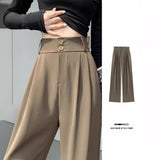 High Waist Slimming Draping Effect Straight Casual Loose Wide Leg Pants