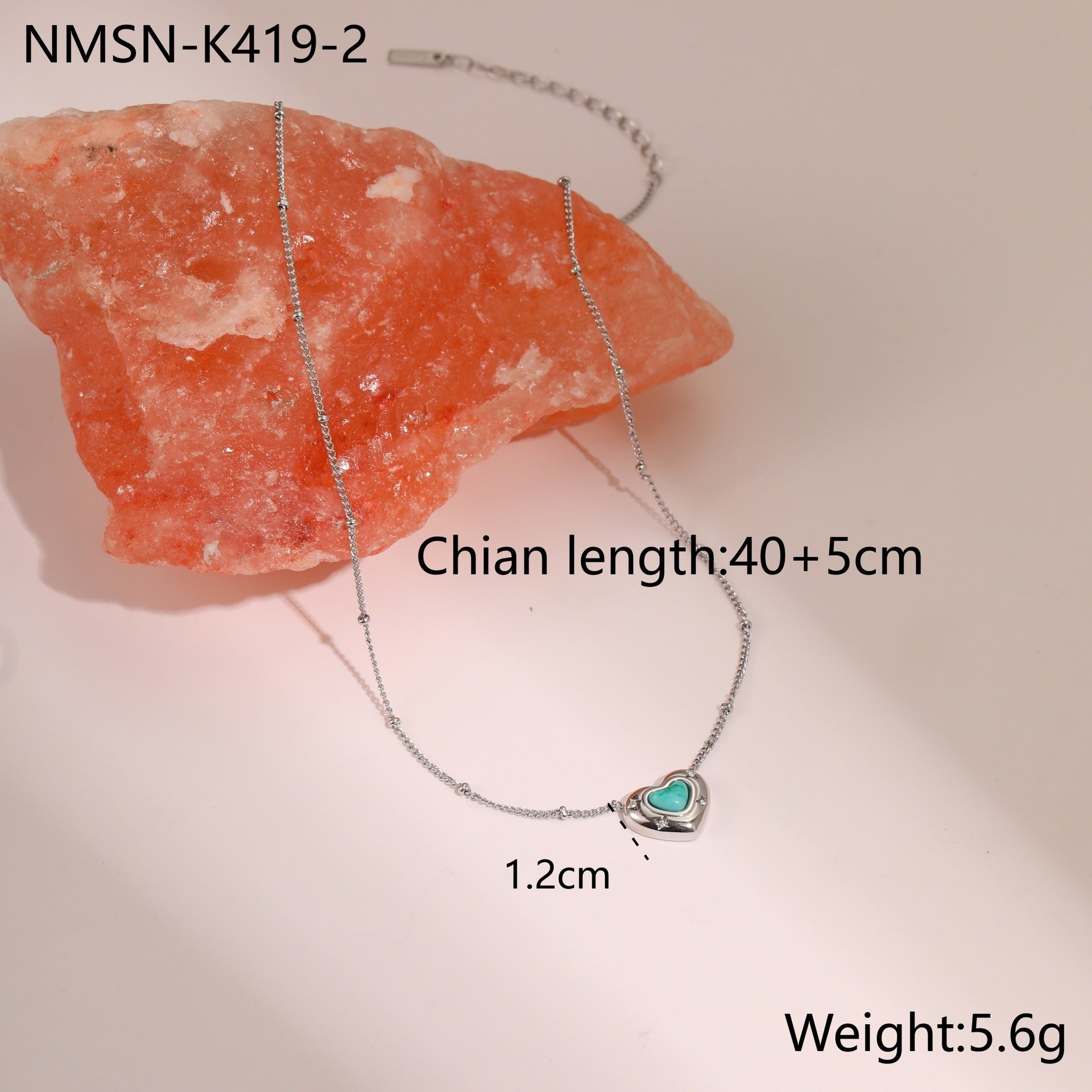 Fashion Design Love Heart-shaped Natural Stone Pendant Titanium Steel Necklace Ins