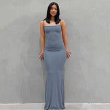 New Fashion Solid Color Sleeveless Sling Long Dress