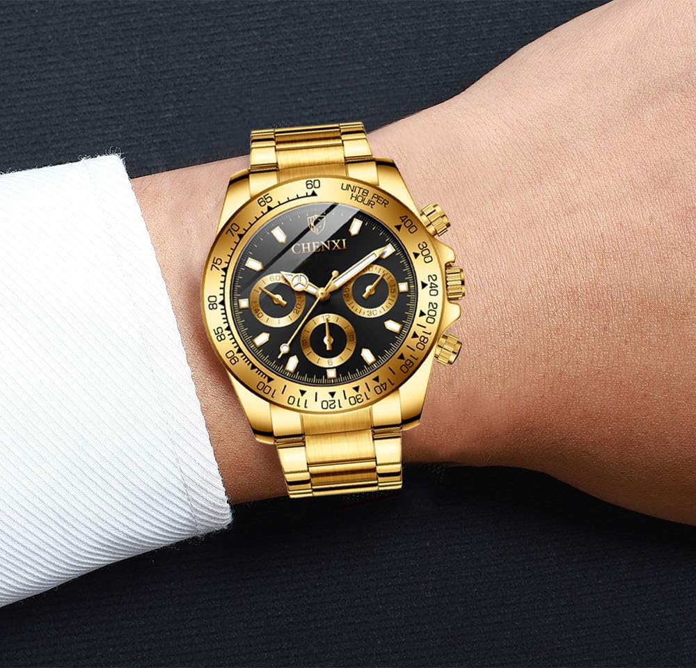 FANMIS Classics Business Analog Watch Big Face Quartz Luminous Waterproof Analog Quartz Stainless Steel Watch Elegant Gift Watch for Men