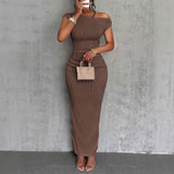 Cute Fashion Water Ripple Sloping Shoulder Dress