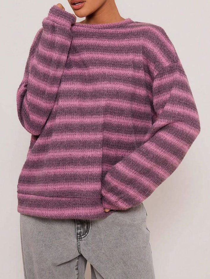 Casual Elegant Round Neck Striped Pullover Knitted Sweater