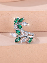Horse Eye Zircon Leaf Ring Fashion All-match