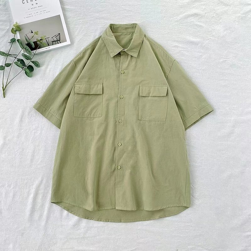 Men's Summer Korean Style Handsome Workwear Tops Shirt