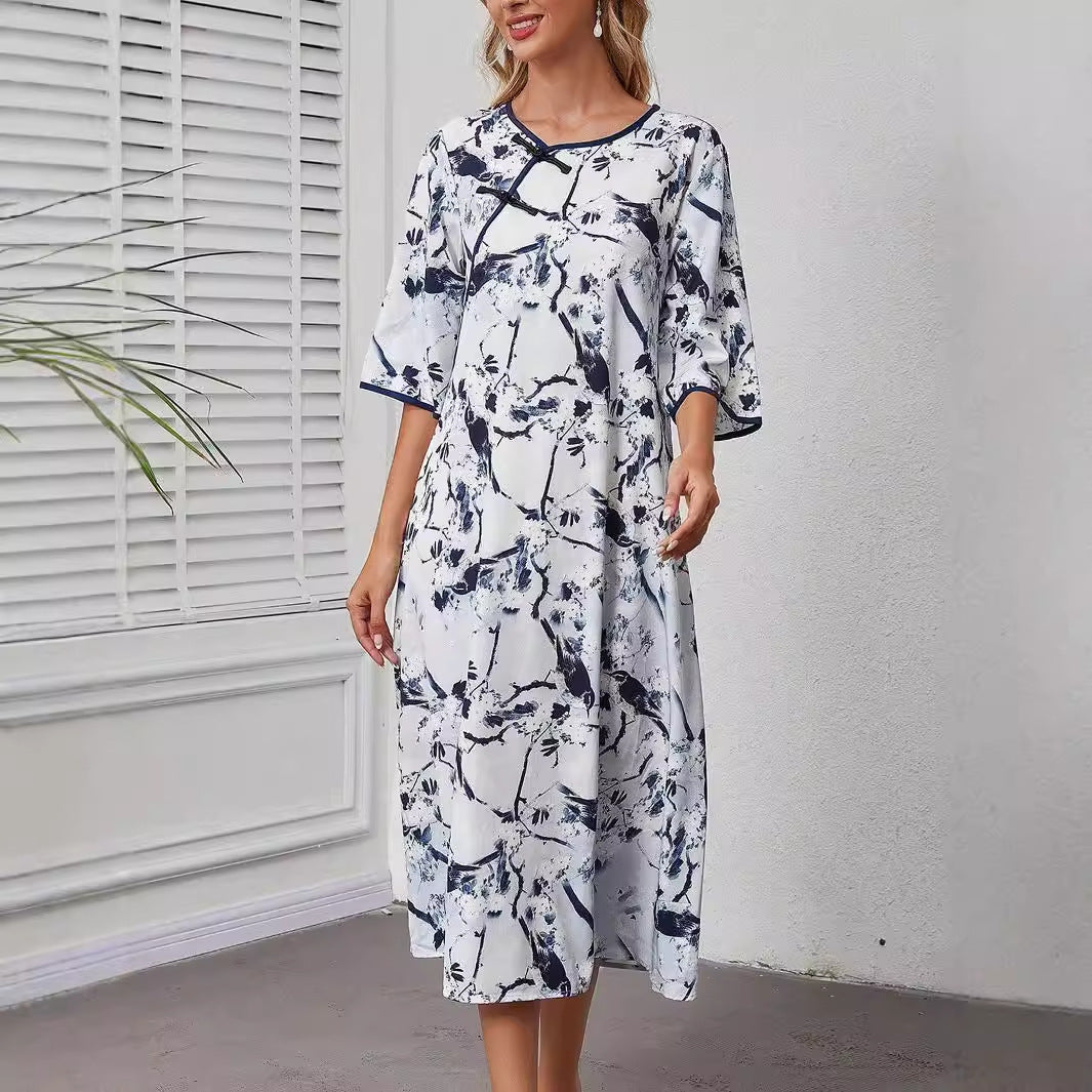 Retro Temperament Female Mid-length Thin Loose Casual Dress