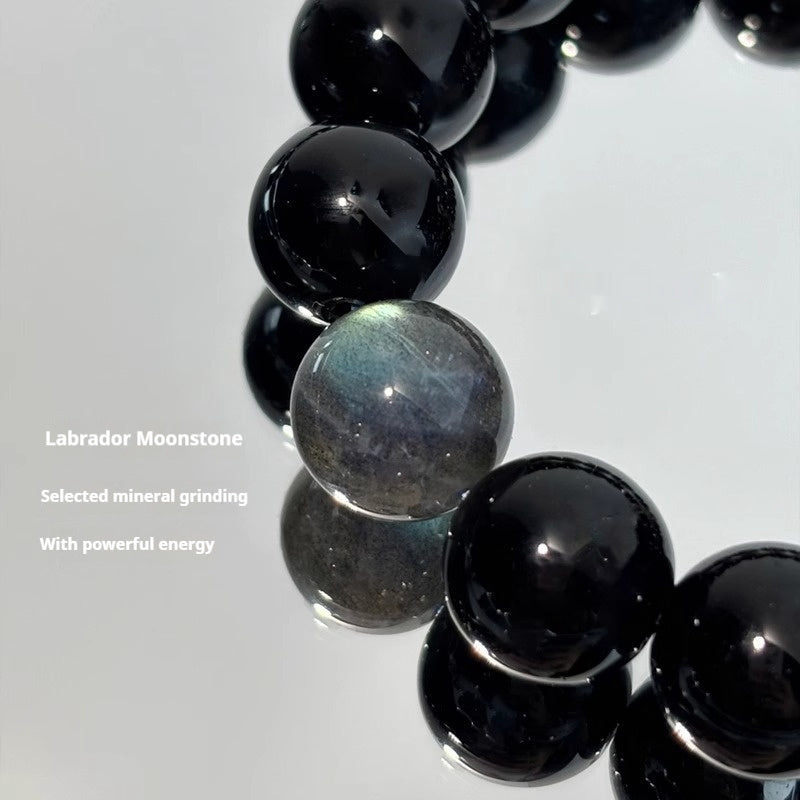 Natural Silver Stone Bracelet Vintage Natural Obsidian Neutral Crystal Bracelet