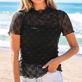 Women's Round Neck Short-sleeved Chiffon Blouse European And American Fashion