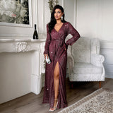 Elegant Holiday Long Sleeve Waist Dress Women's Clothing