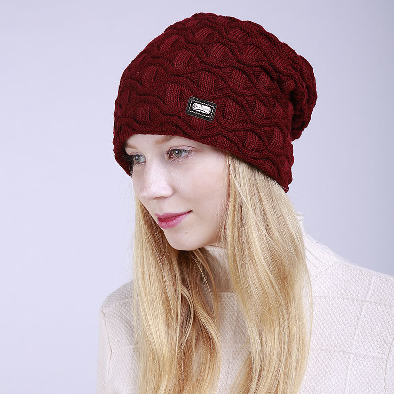 Knitted woolen wave pattern moon ear cap