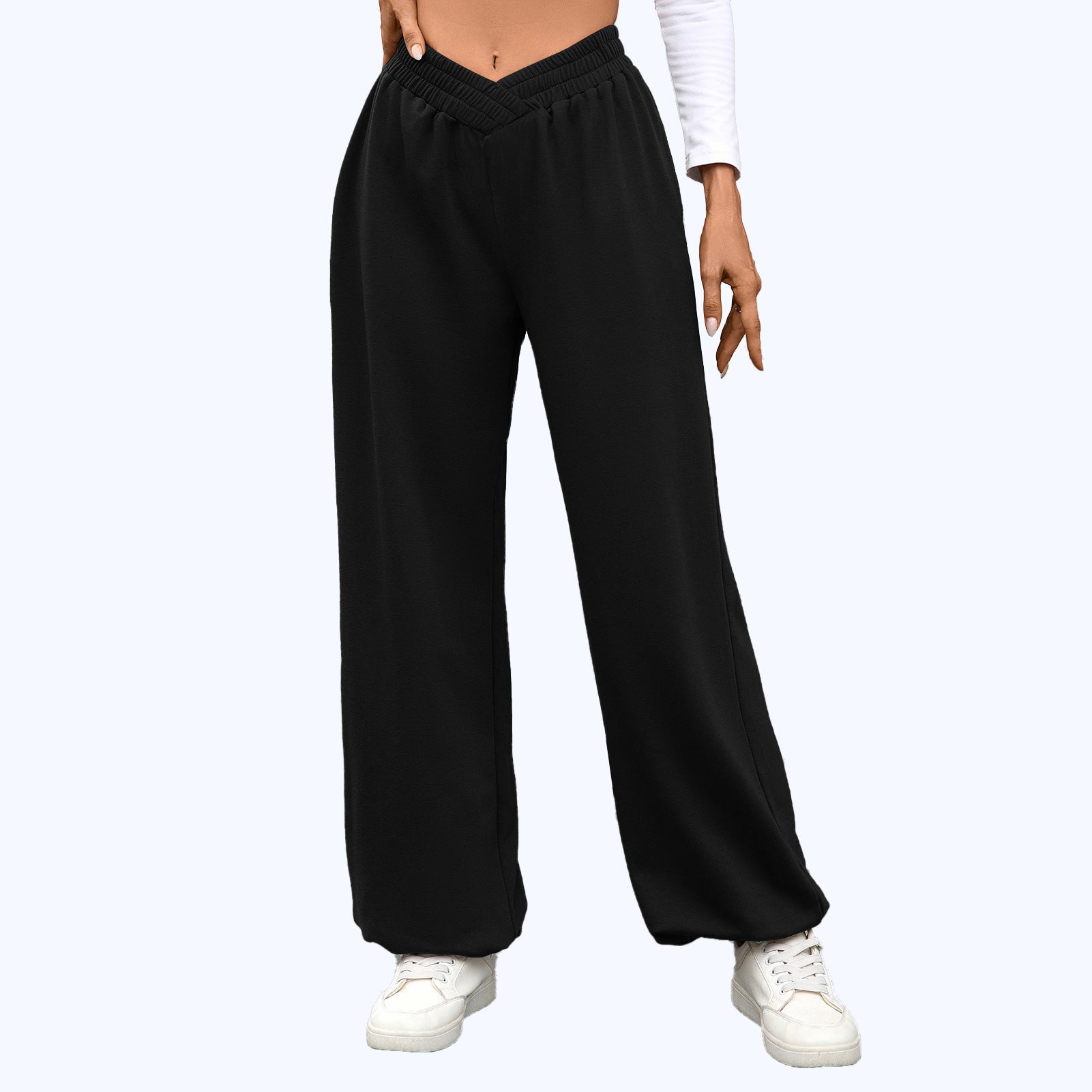 High Waist Pure Color Pocket Ankle-tied Trousers Casual Pants For Women